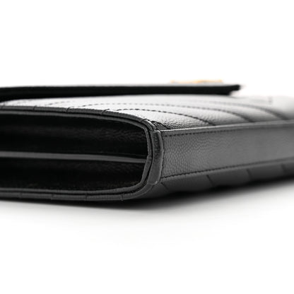 Saint Laurent Grain De Poudre Matelasse Chevron Monogram Chain Wallet Black 8 of 18