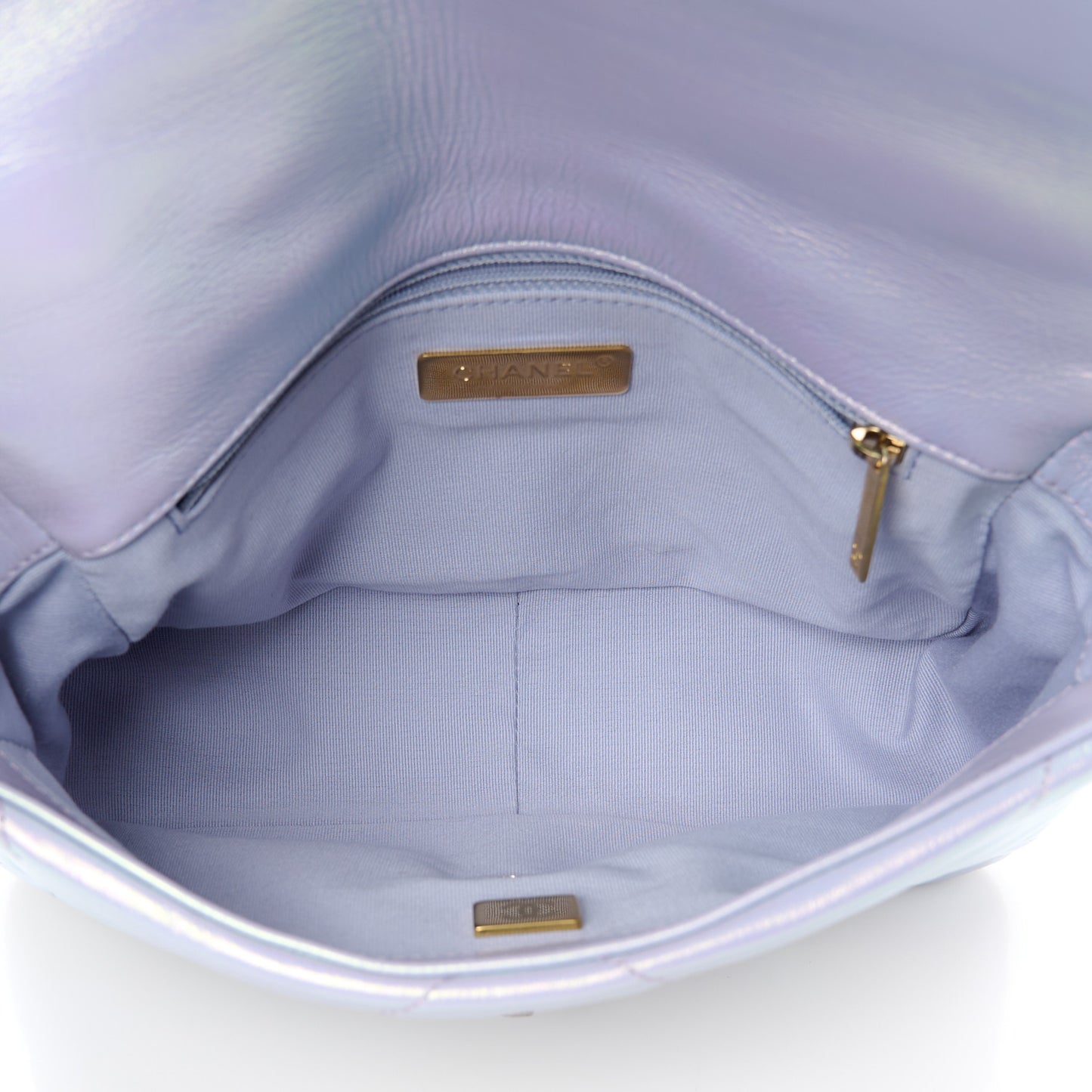 Iridescent Calfskin Quilted Medium Chanel 19 Flap Light Purple Blue