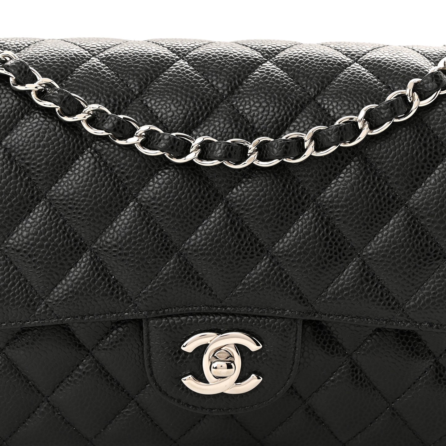 Caviar Quilted Medium Double Flap Black