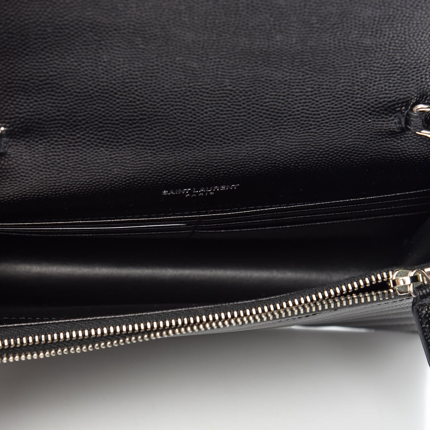 Grain De Poudre Matelasse Chevron Monogram Envelope Chain Wallet Black