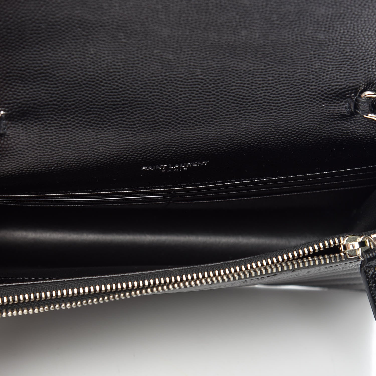 Saint Laurent Grain De Poudre Matelasse Chevron Monogram Envelope Chain Wallet Black 7 of 9