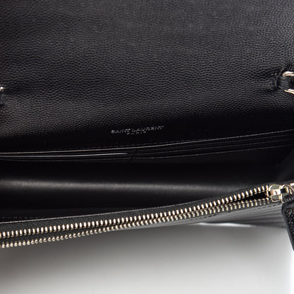Saint Laurent Grain De Poudre Matelasse Chevron Monogram Envelope Chain Wallet Black 7 of 9
