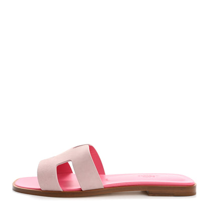 Hermes Suede Goatskin Oran Sandals 39.5 Rose Porcelaine 1 of 10