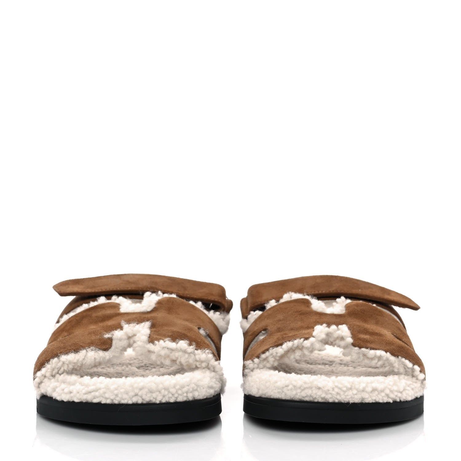Hermes Suede Goatskin Woolskin Mens Chypre Sandals 41 Brun Fume Ecru 2 of 10