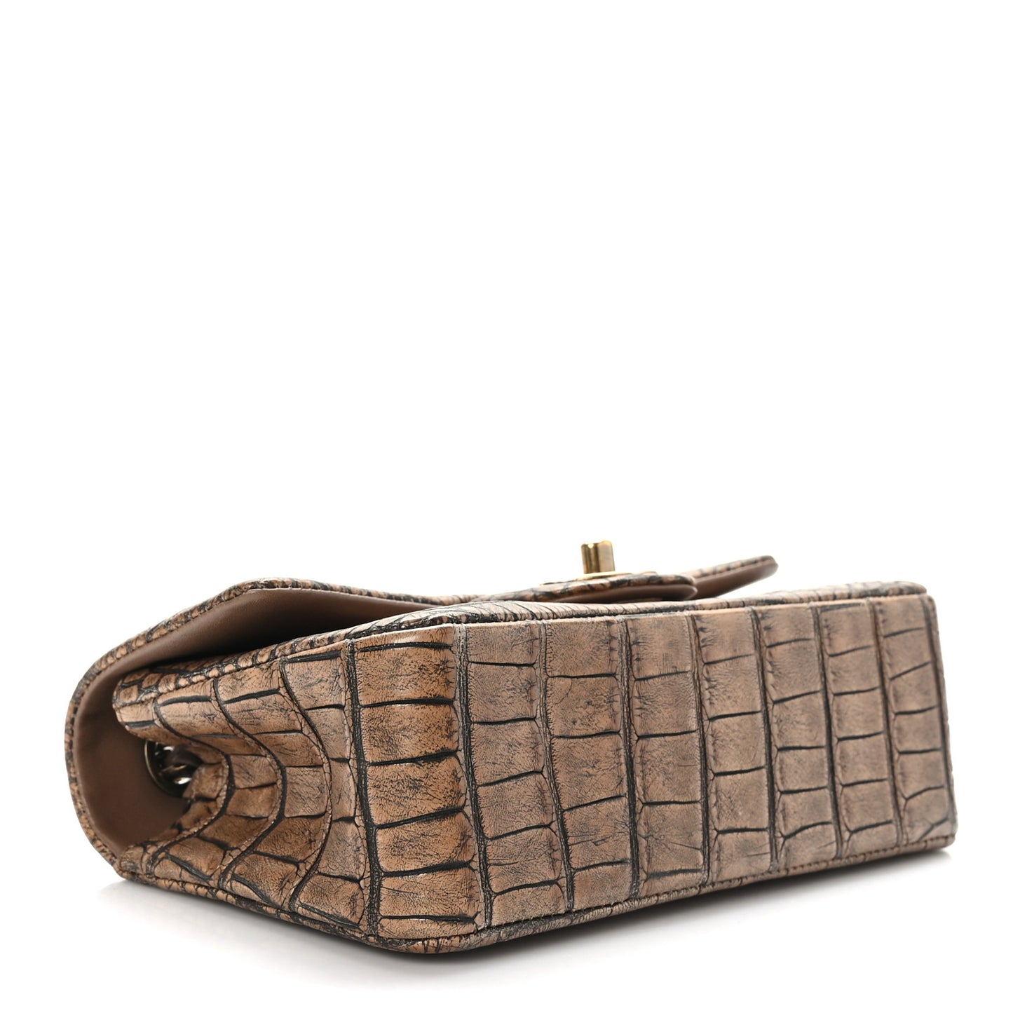Calfskin Crocodile Embossed Cocodile Rectangular Mini Flap Brown