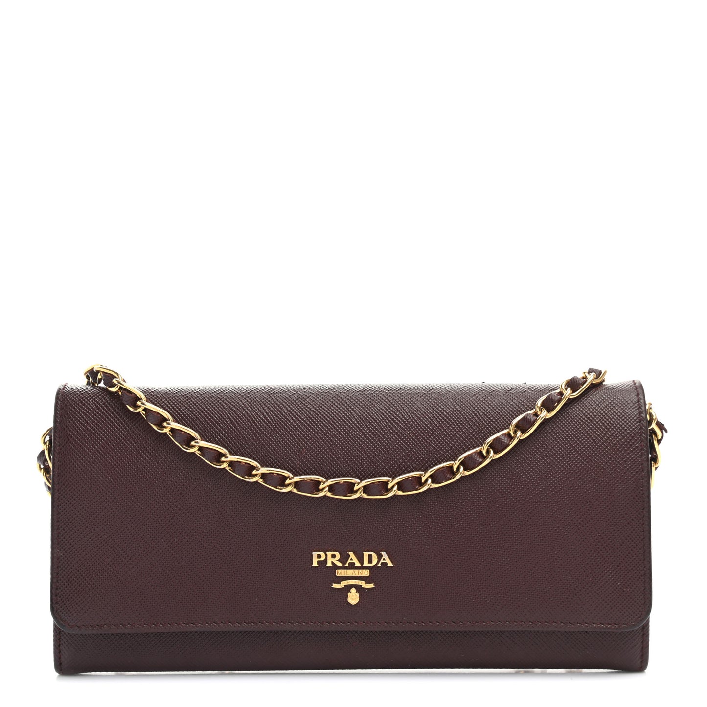 Saffiano Metal Oro Chain Wallet Granato