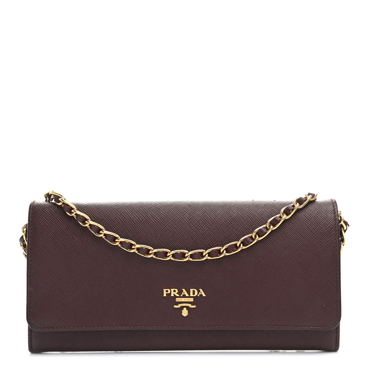 Prada Saffiano Metal Oro Chain Wallet Granato 1 of 11