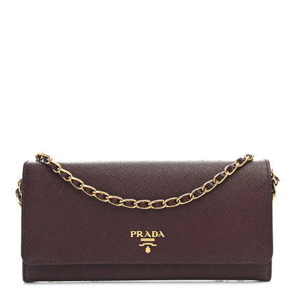 Prada Saffiano Metal Oro Chain Wallet Granato 1 of 11