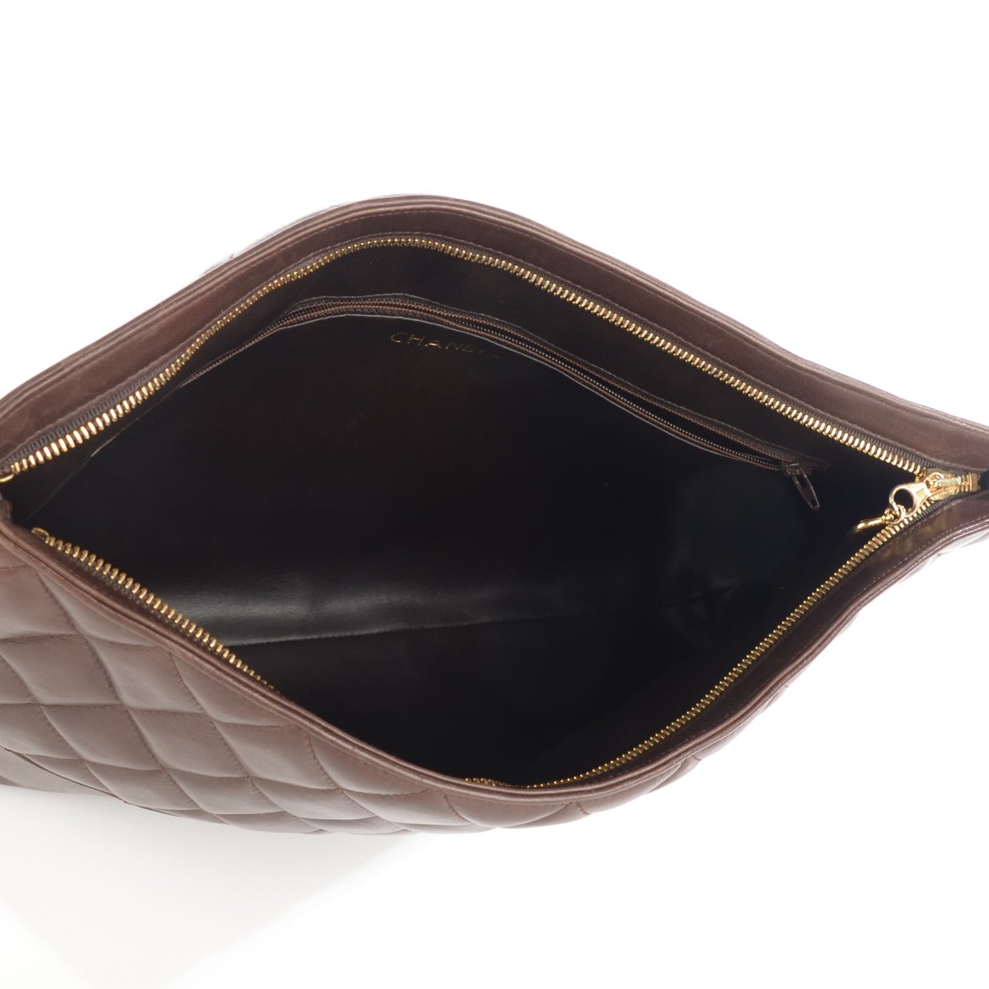 Lambskin Quilted Clutch Dark Brown
