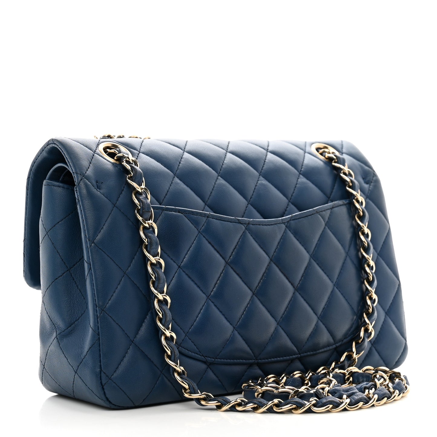 Lambskin Quilted Small Double Flap Dark Blue