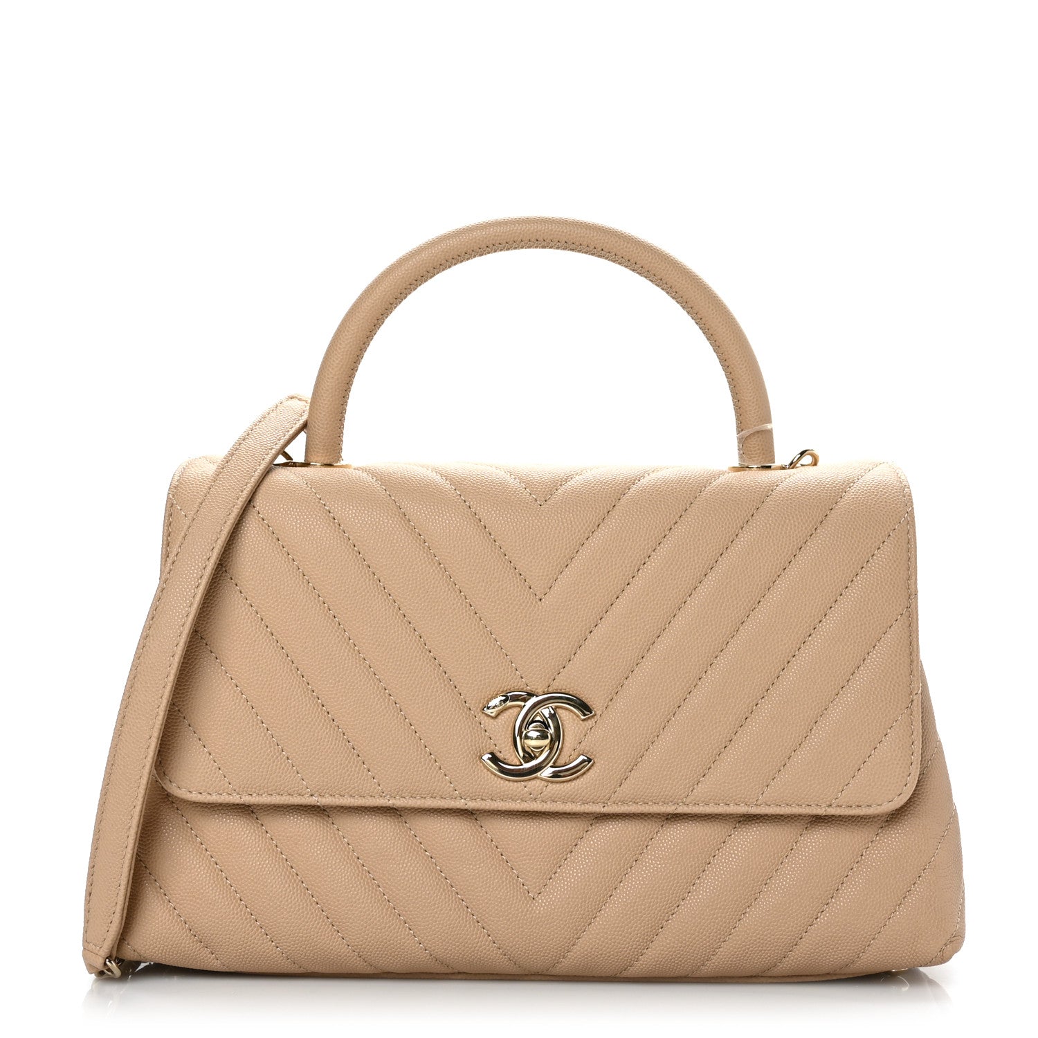 Chanel Caviar Chevron Quilted Small Coco Handle Flap Beige 1 of 10