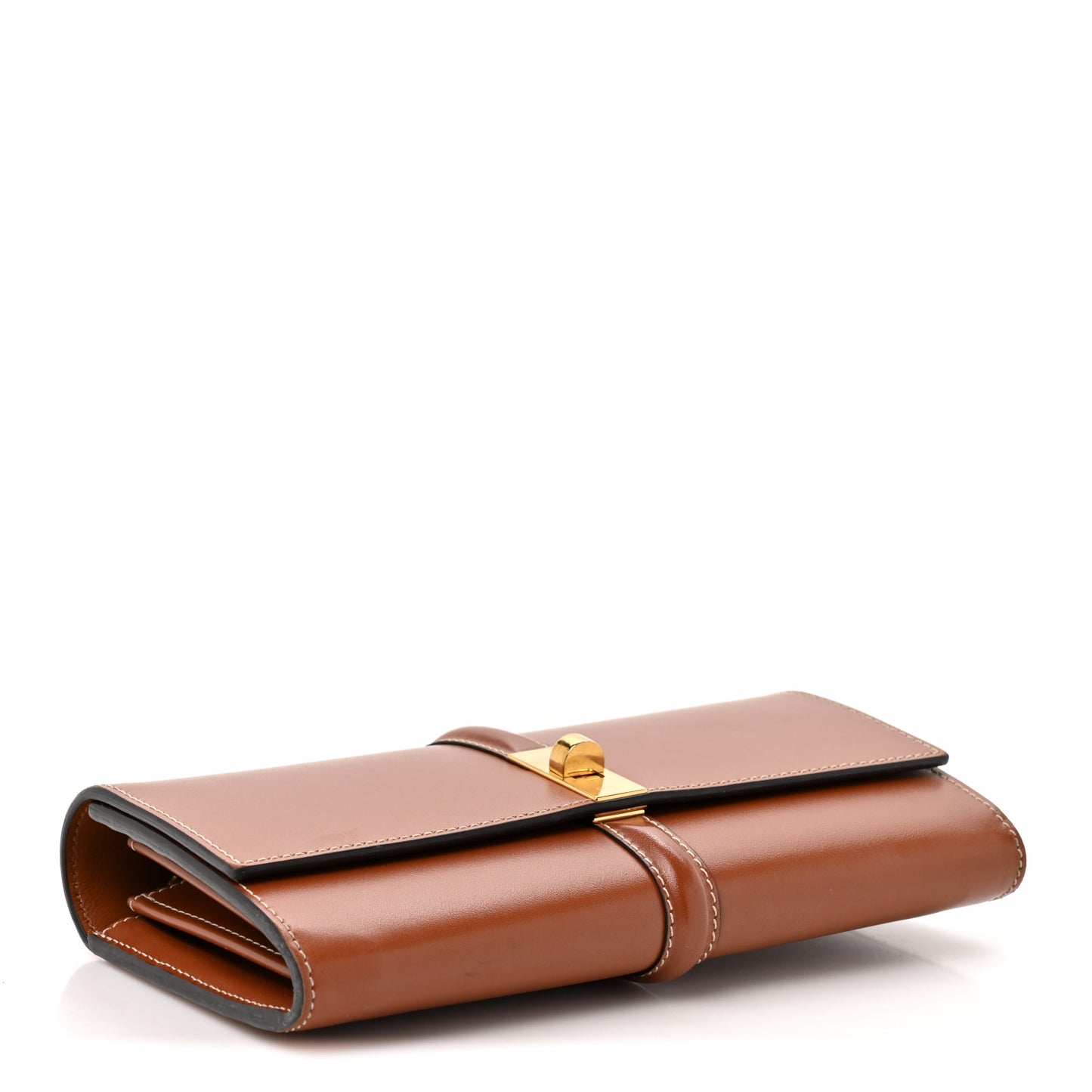 Satinated Calfskin Long Tri-Fold Wallet Tan