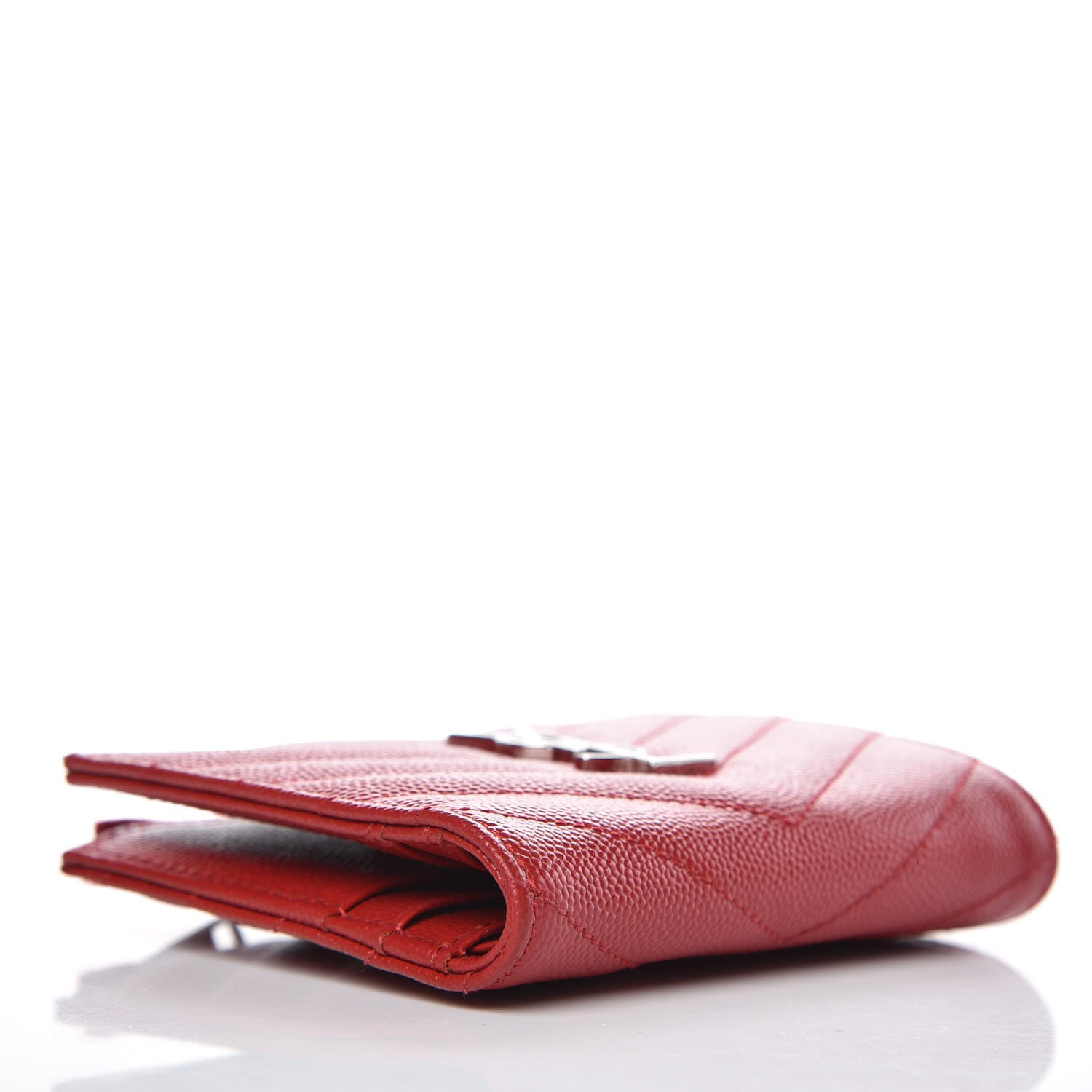 Saint Laurent Grain De Poudre Matelasse Chevron Monogram Zipped Card Case Rouge 4 of 7
