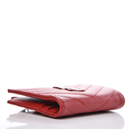 Saint Laurent Grain De Poudre Matelasse Chevron Monogram Zipped Card Case Rouge 4 of 7