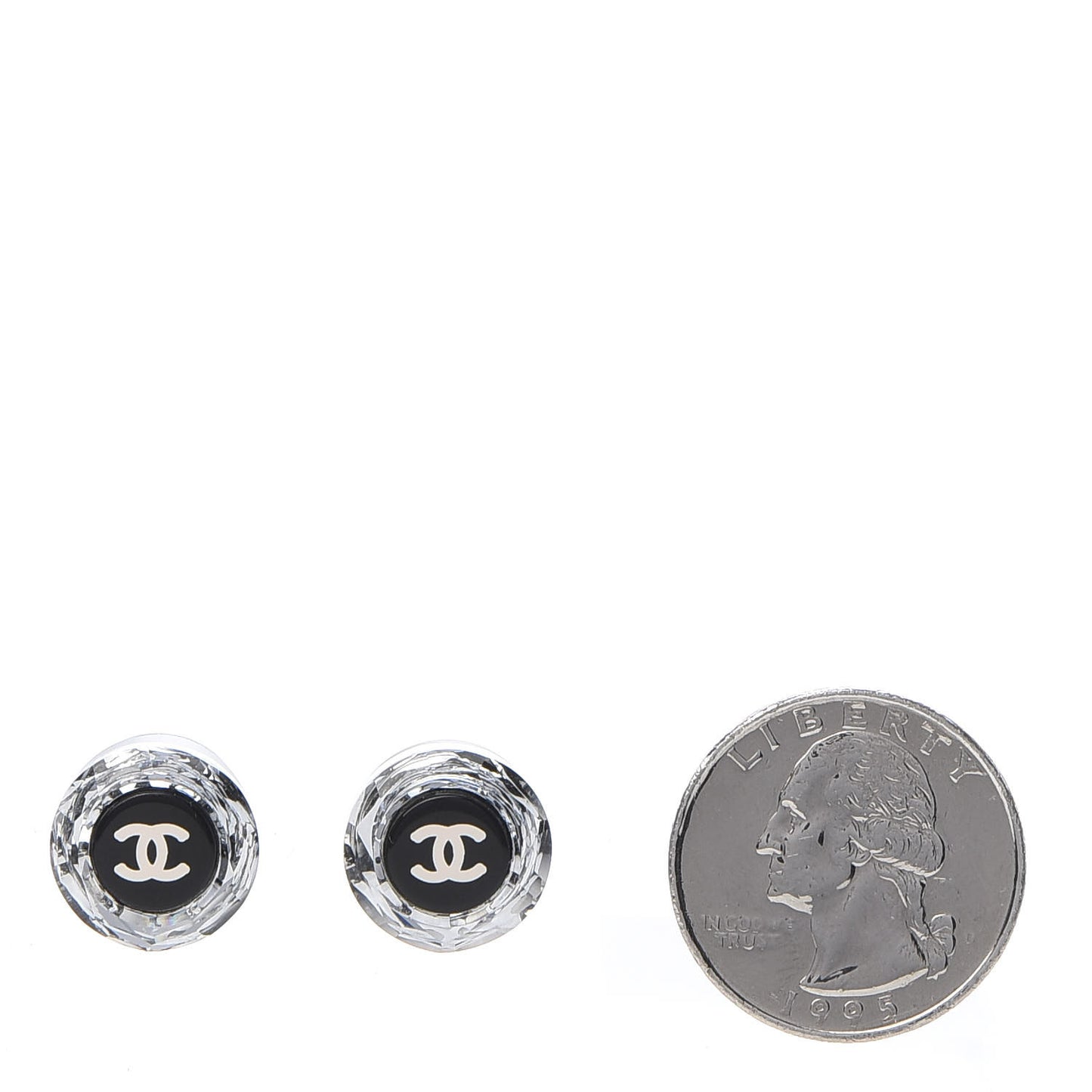 Resin Crystal CC Earrings Black Silver