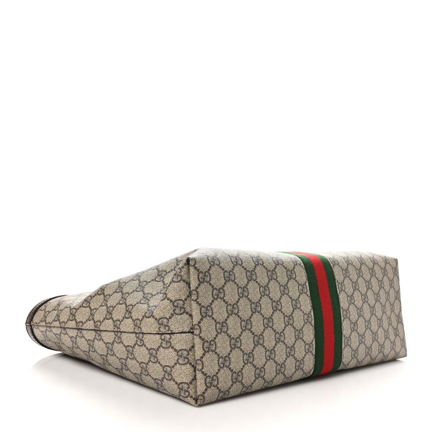 GG Supreme Monogram Textured Calfskin Web Medium Ophidia Shopping Tote Beige Ebony New Acero