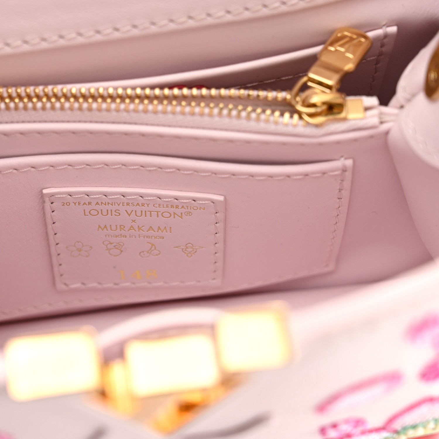 Louis Vuitton LV X TM Lambskin Beaded Embroidered Mini Cherry Blossom Capucines Pink 6 of 10