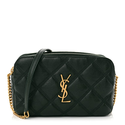 Saint Laurent Grained Lambskin Quilted Mini Becky Double Zip Bag Dark Green 1 of 11