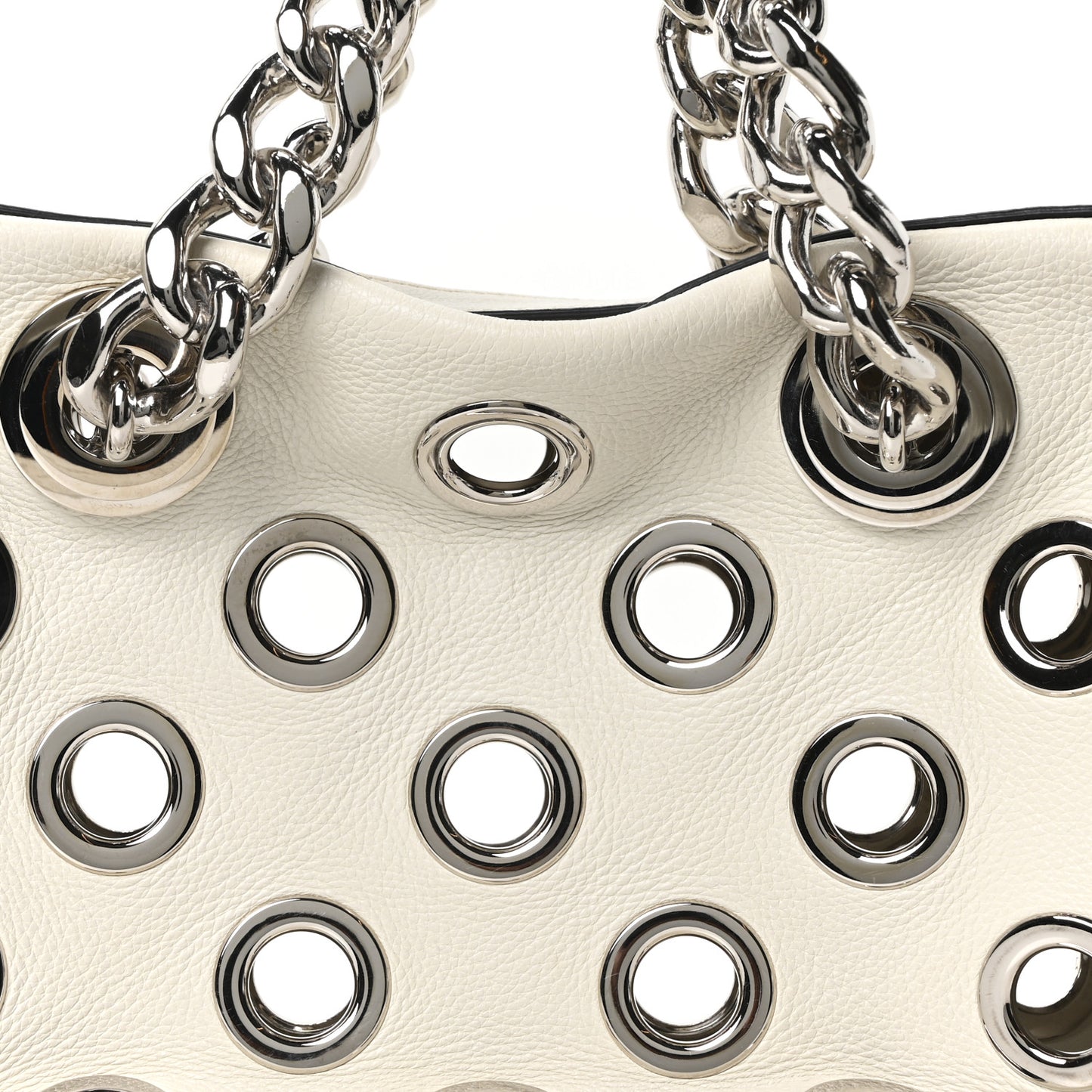 Vitello Daino Grommet Chain Satchel Bag White