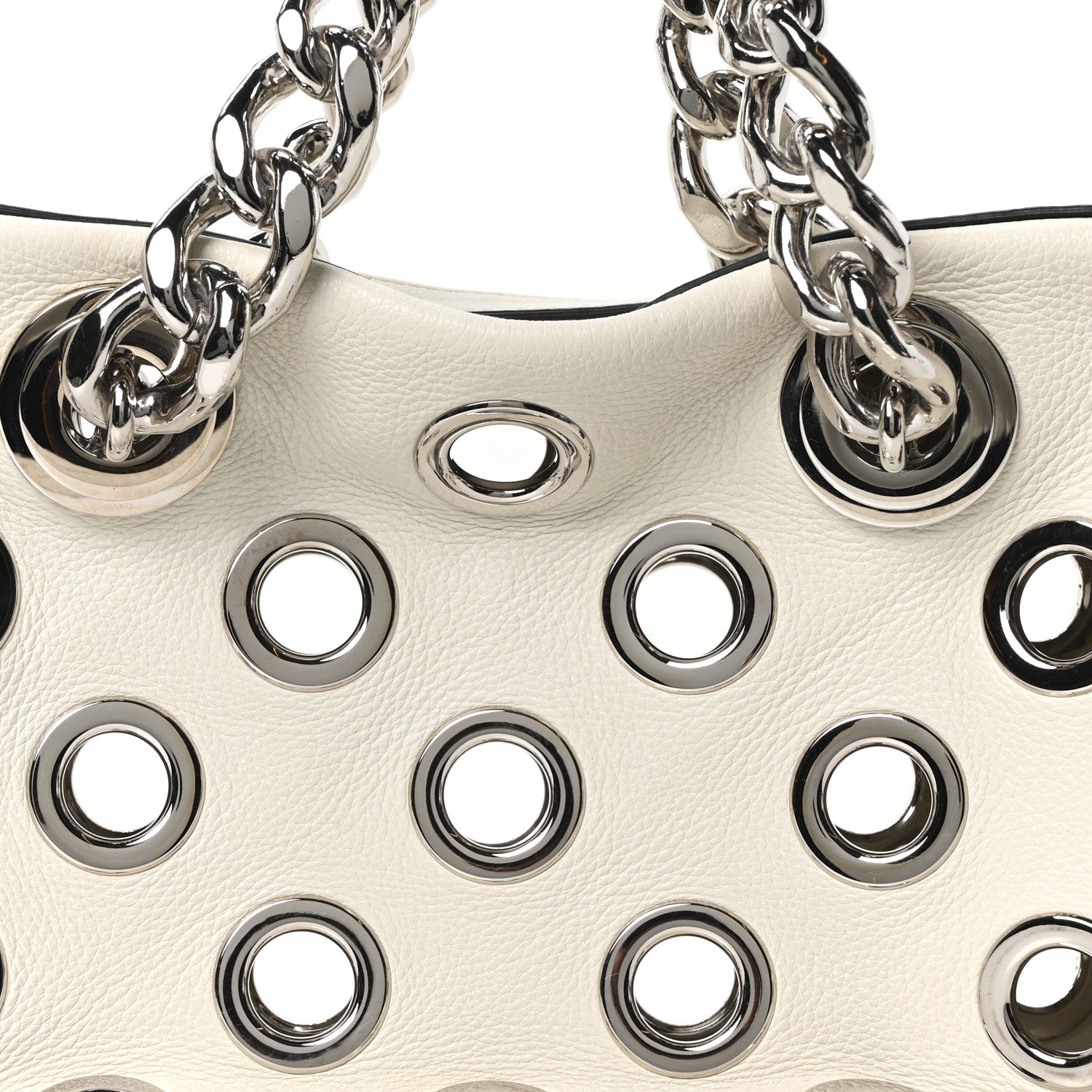 Prada Vitello Daino Grommet Chain Satchel Bag White 8 of 10