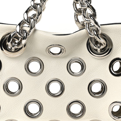 Prada Vitello Daino Grommet Chain Satchel Bag White 8 of 10
