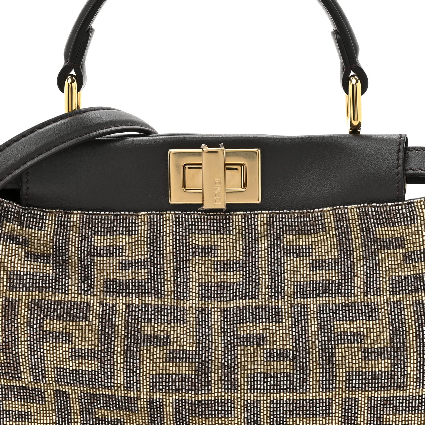Vitello King Beaded Zucca Mini Peekaboo Iconic Satchel Mogano Panna Ebano
