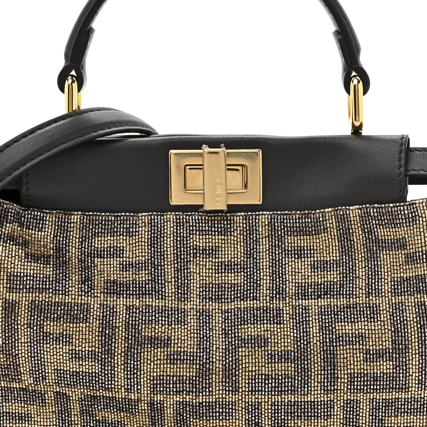 Fendi Vitello King Beaded Zucca Mini Peekaboo Iconic Satchel Mogano Panna Ebano 9 of 11
