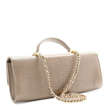 Chanel Calfskin Lizard Embossed Clutch With Chain Dark Khaki 3 of 12