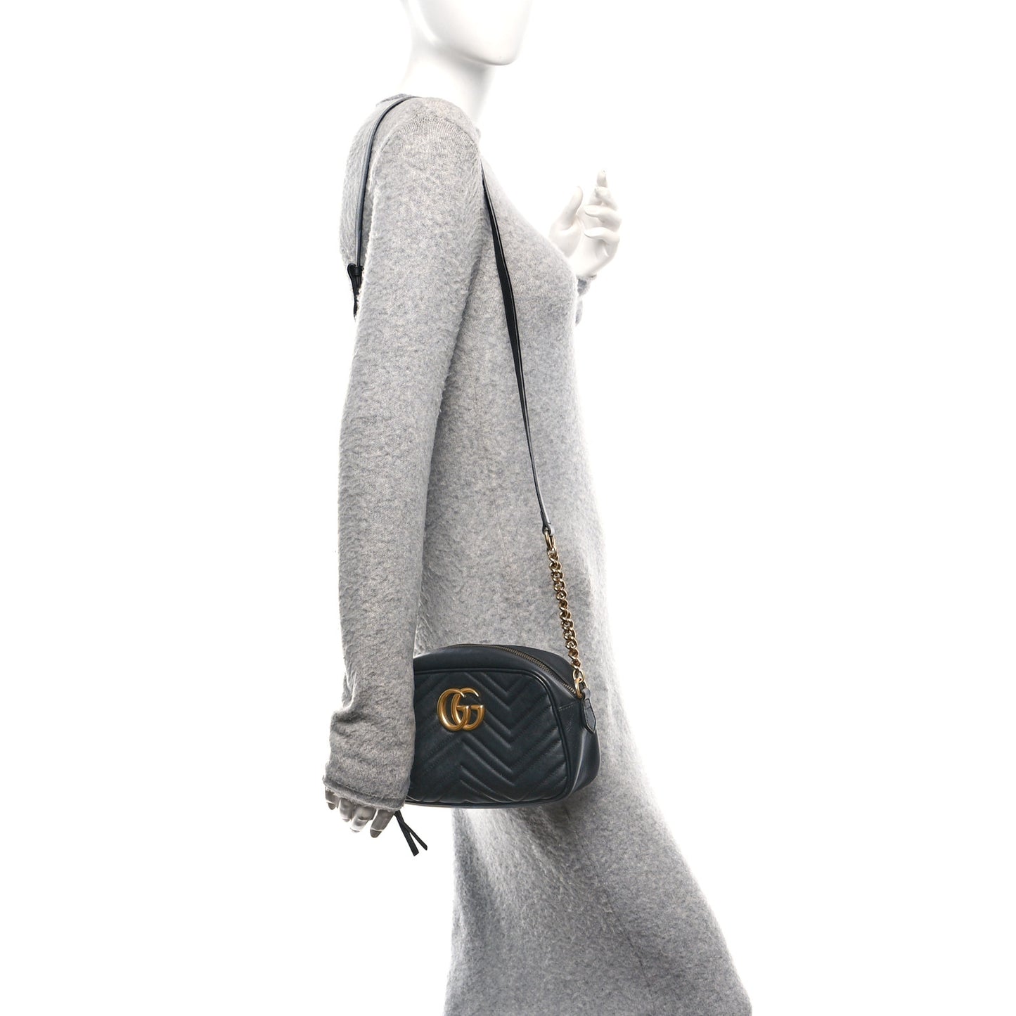 Calfskin Matelasse Small GG Marmont Chain Shoulder Bag Black