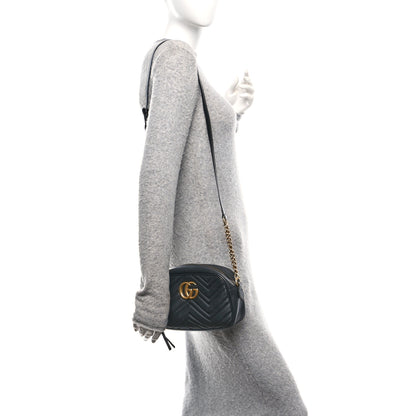 Gucci Calfskin Matelasse Small GG Marmont Chain Shoulder Bag Black 2 of 11