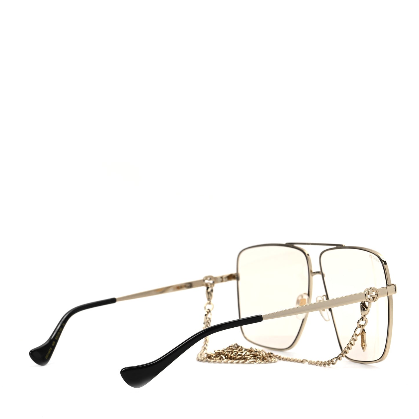Metal Navigator Square Chain Sunglasses GG1089S Gold Yellow