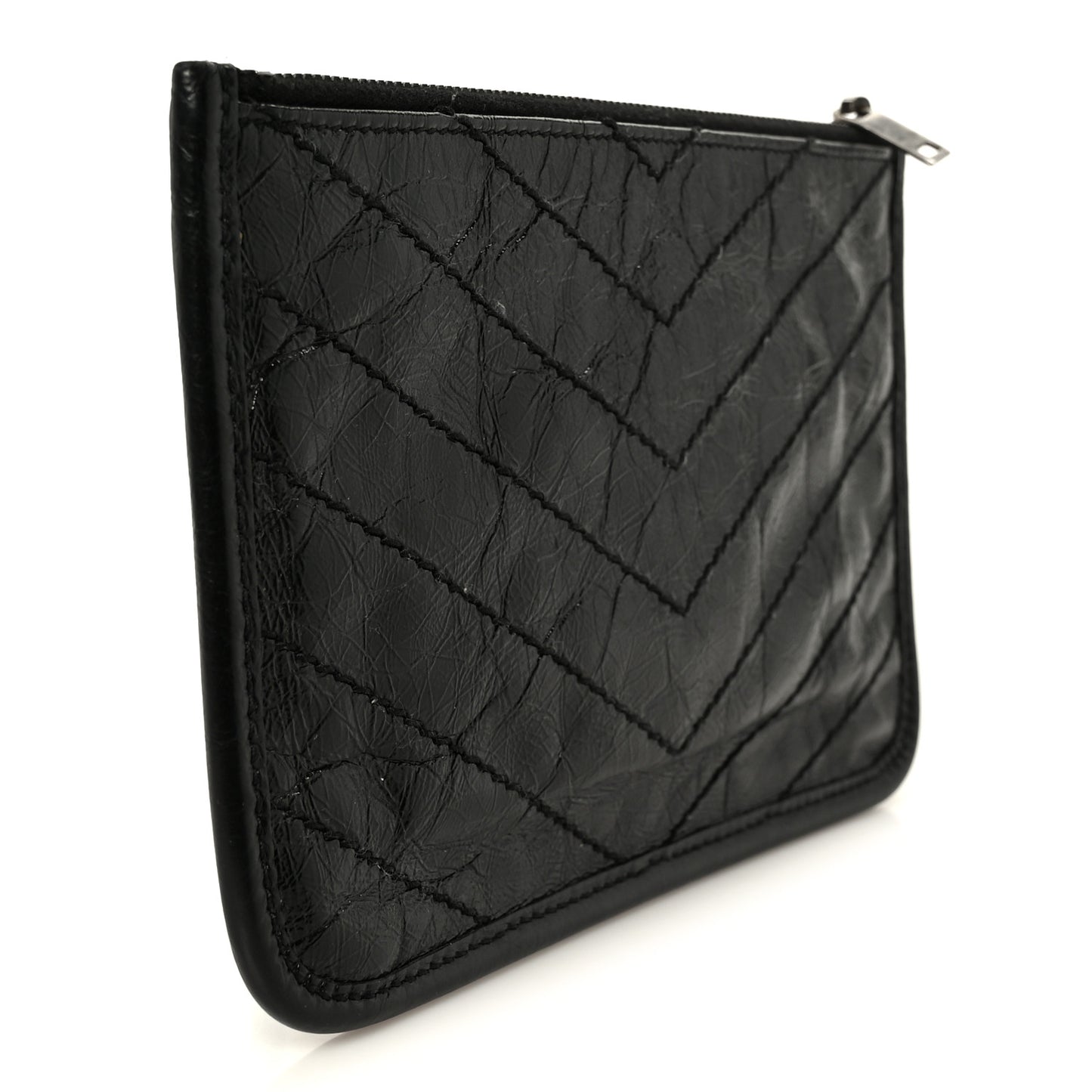 Crinkled Calfskin Matelasse Monogram Niki Bill Pouch Black