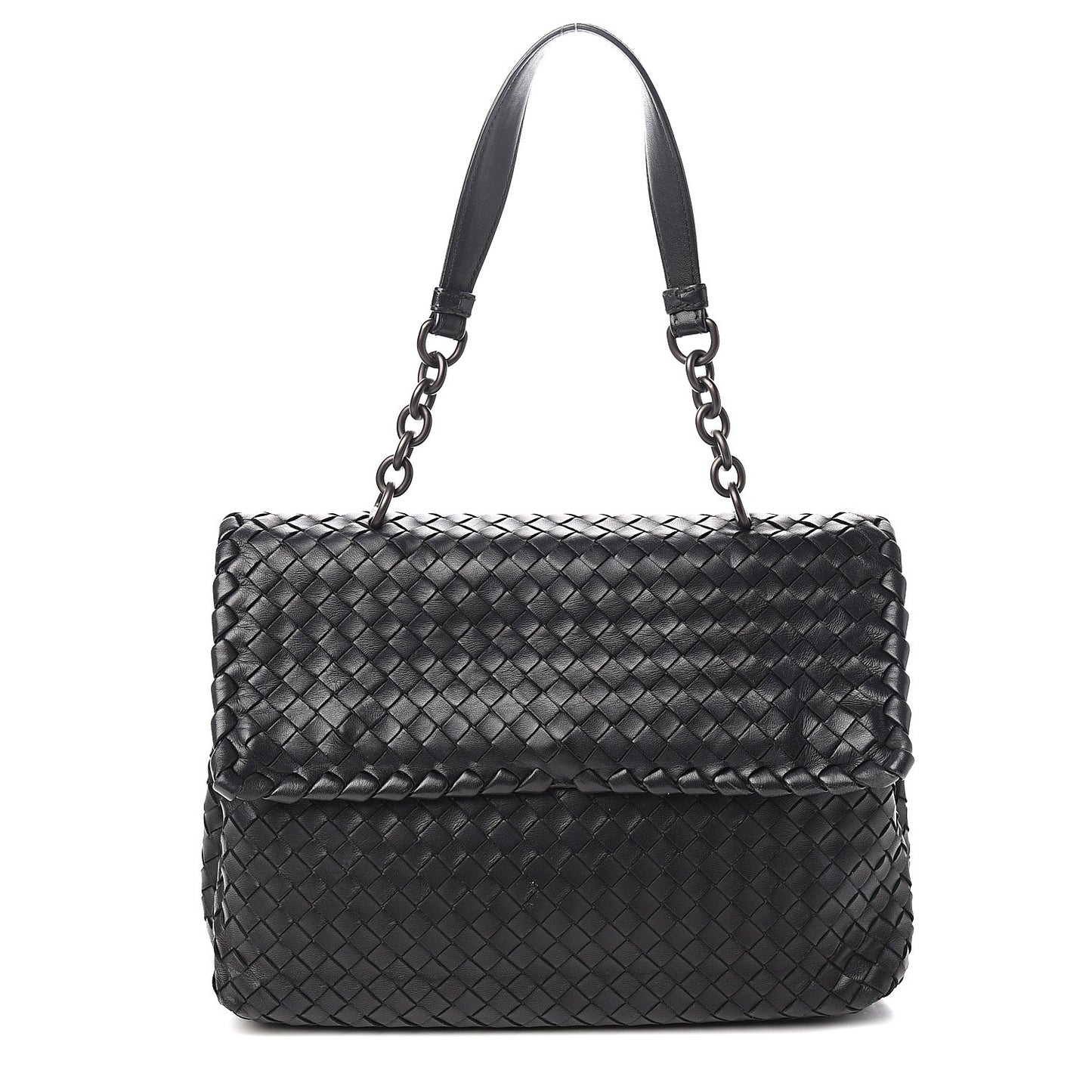 Nappa Intrecciato Flap Shoulder Bag Black