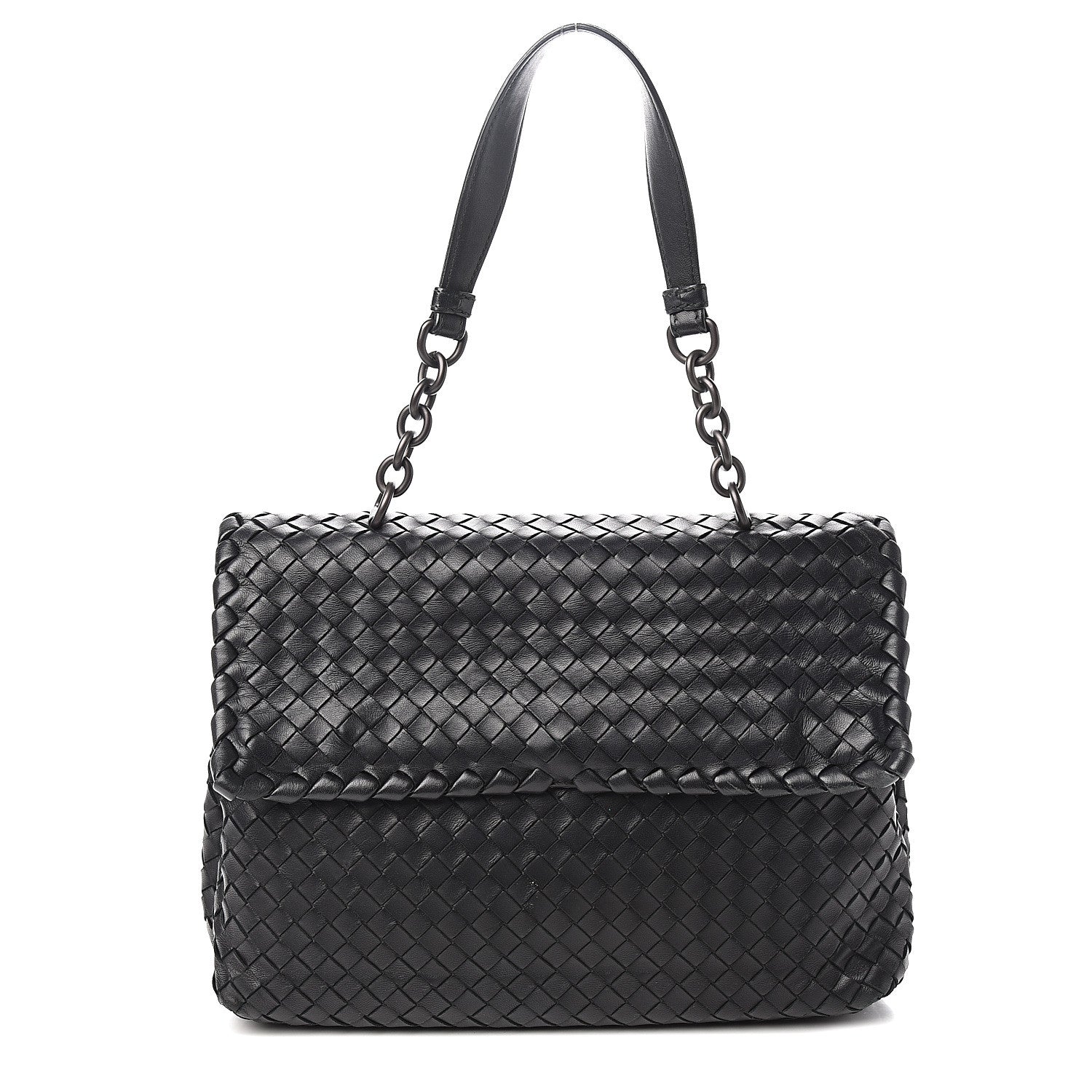 Bottega Veneta Nappa Intrecciato Flap Shoulder Bag Black 1 of 11