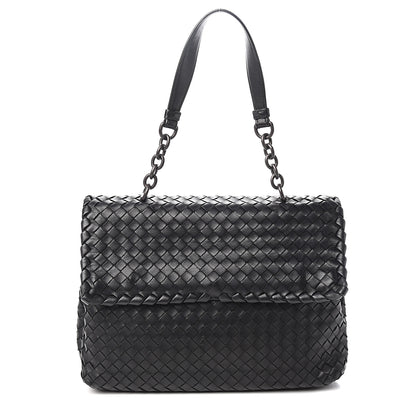 Bottega Veneta Nappa Intrecciato Flap Shoulder Bag Black 1 of 11