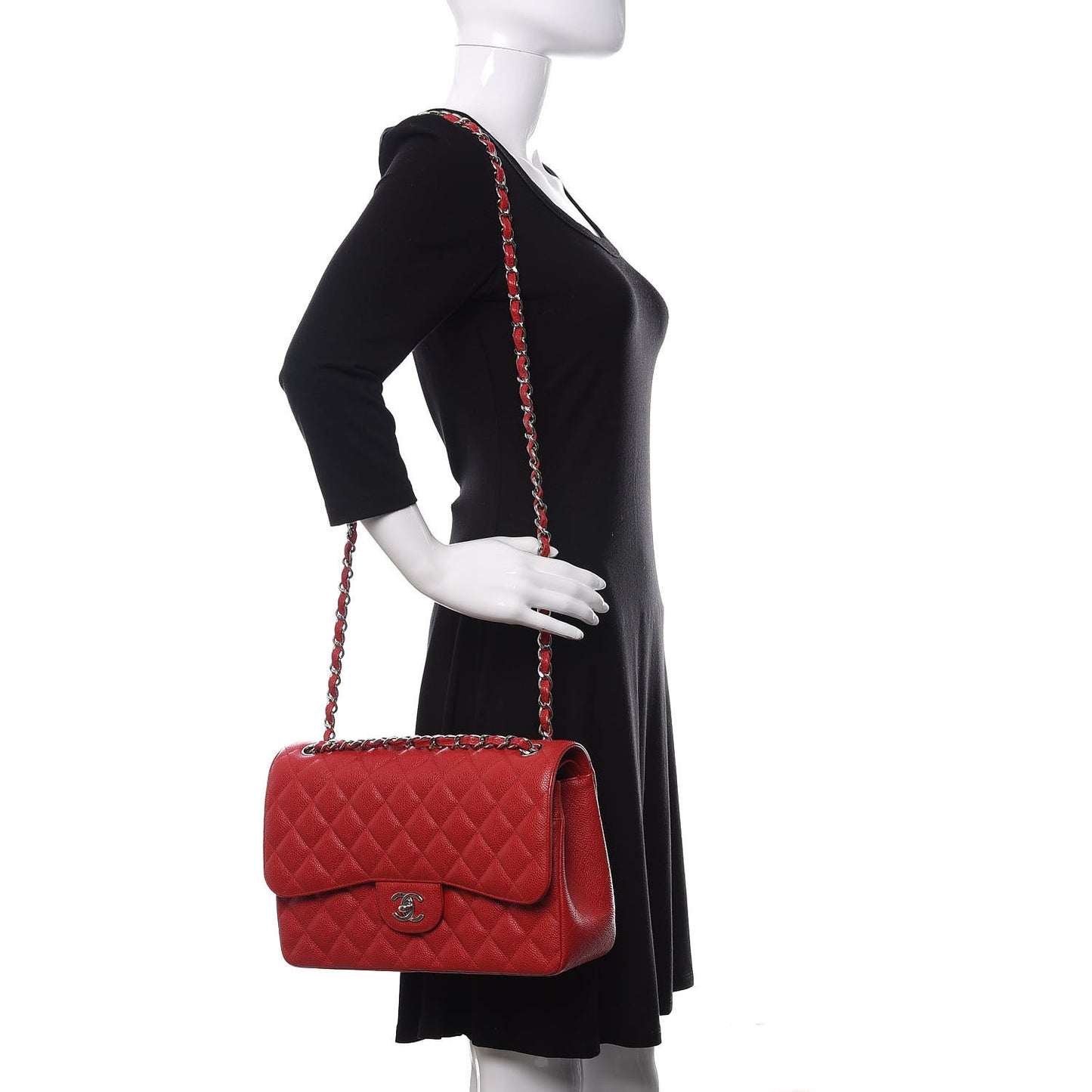 Caviar Quilted Jumbo Double Flap Red
