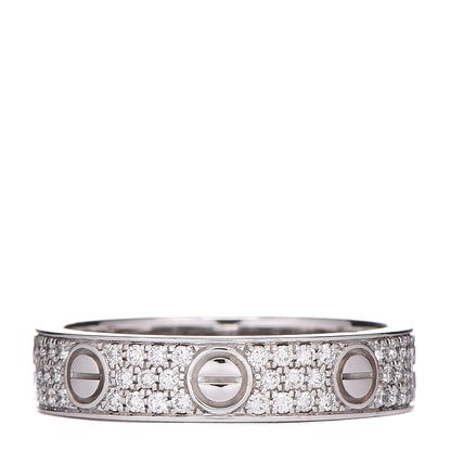 Cartier 18K White Gold Diamond 4mm LOVE Wedding Paved Band Ring 47 4.25 1 of 4