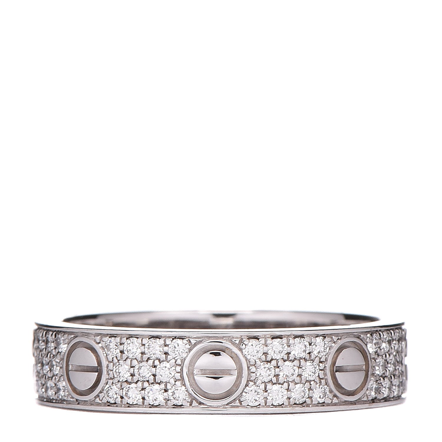Cartier 18K White Gold Diamond 4mm LOVE Wedding Paved Band Ring 47 4.25 1 of 4
