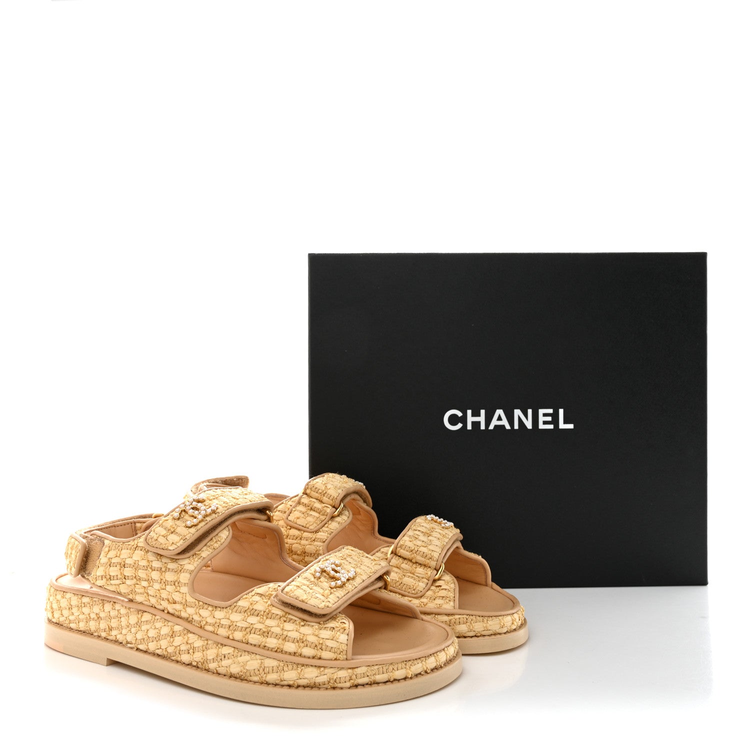 Chanel Braided Fabric Velcro Dad Sandals 37 Beige 9 of 9