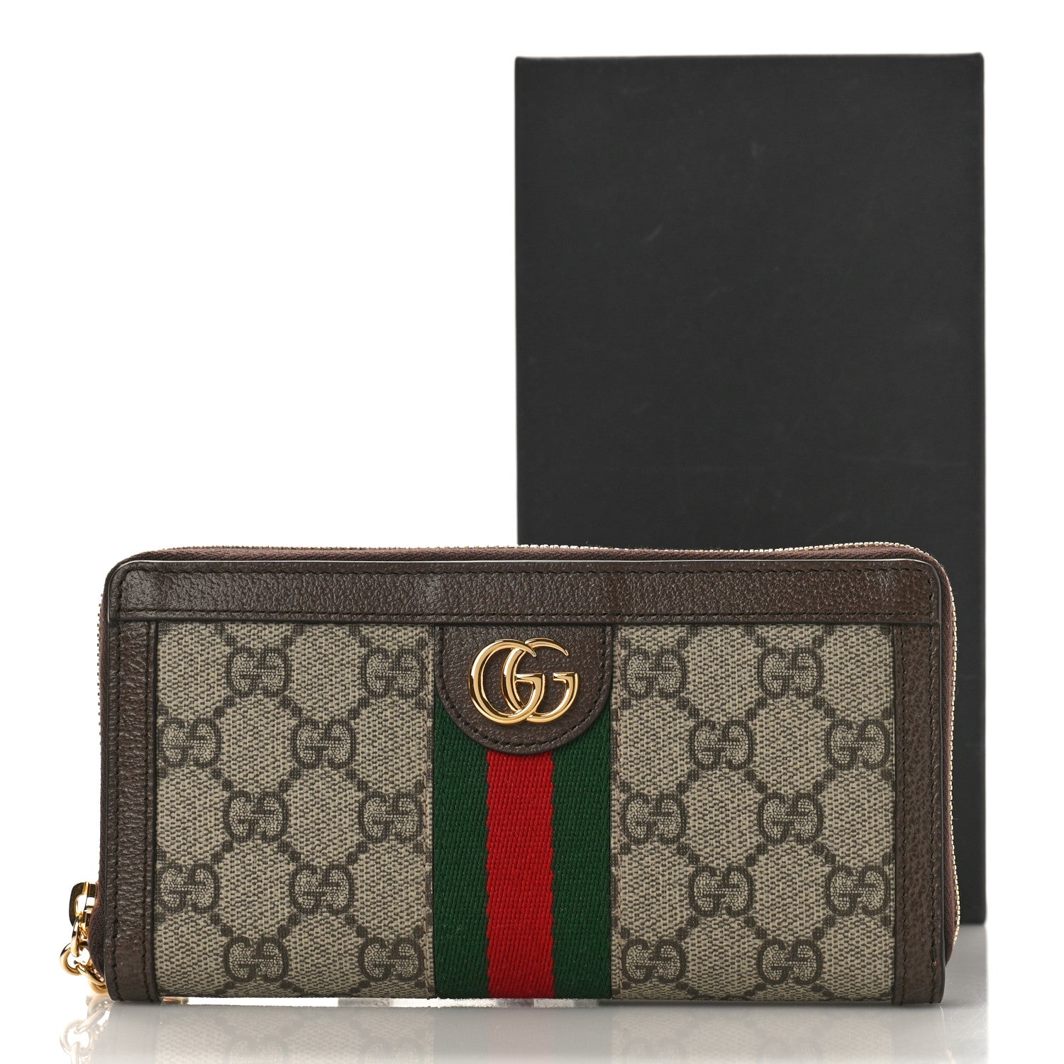Gucci GG Supreme Monogram Web Ophidia Zip Around Wallet Brown 9 of 9