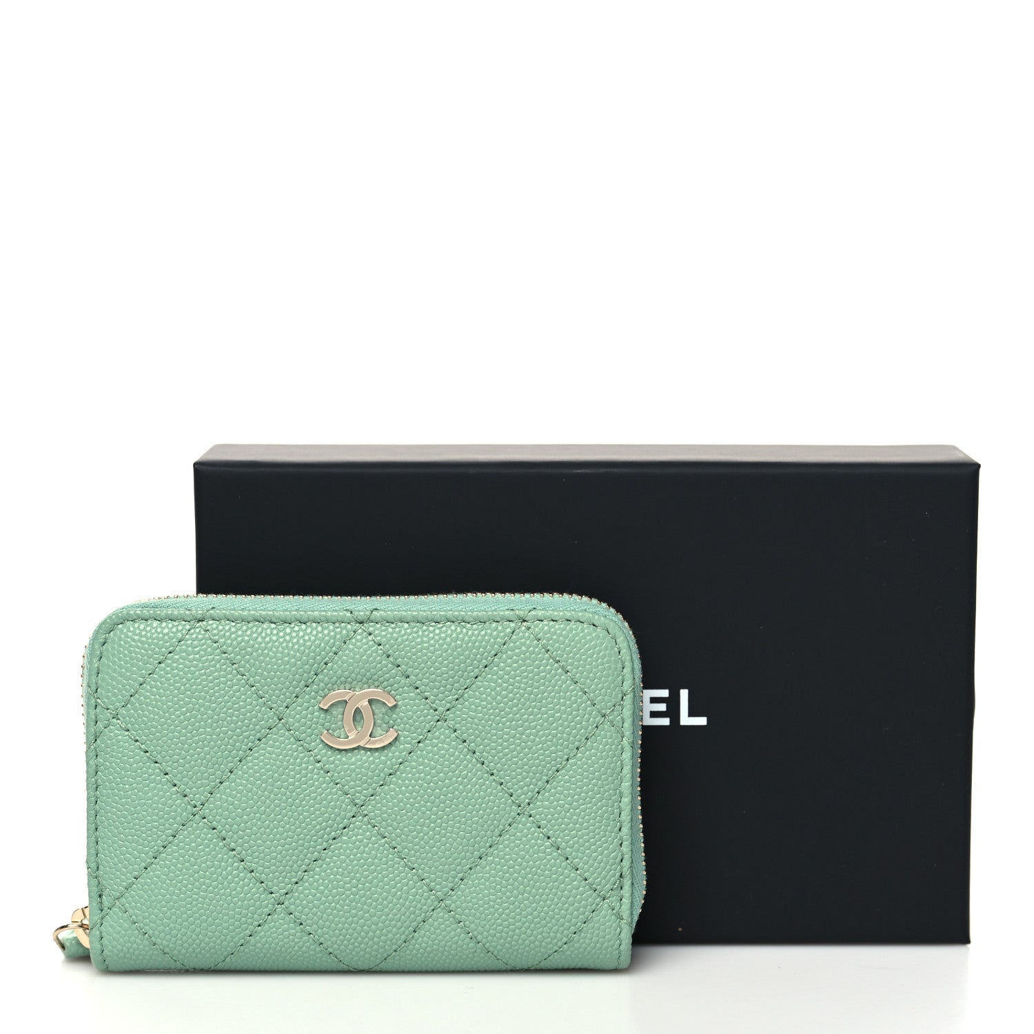 Chanel Caviar Quilted Zip Around Coin Purse Wallet Light Green 9 of 9