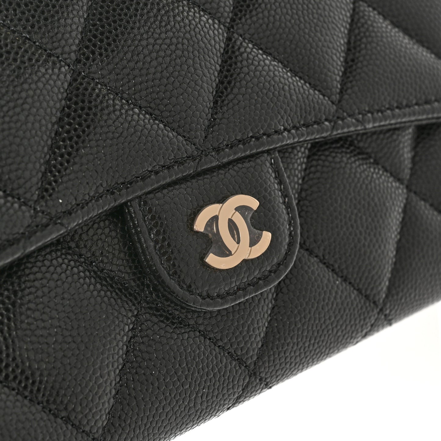 Caviar Quilted Medium Gusset Flap Wallet Black