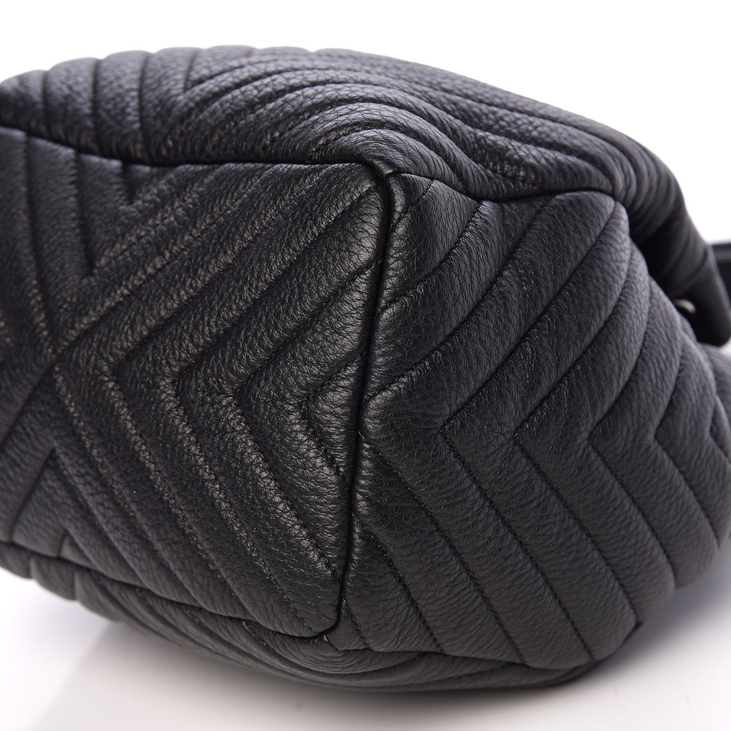 Deerskin Chevron Small CC Chain Bucket Bag Black