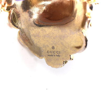 Gucci Metal Brass Swarovski Lion Head Necklace Gold Green 5 of 6