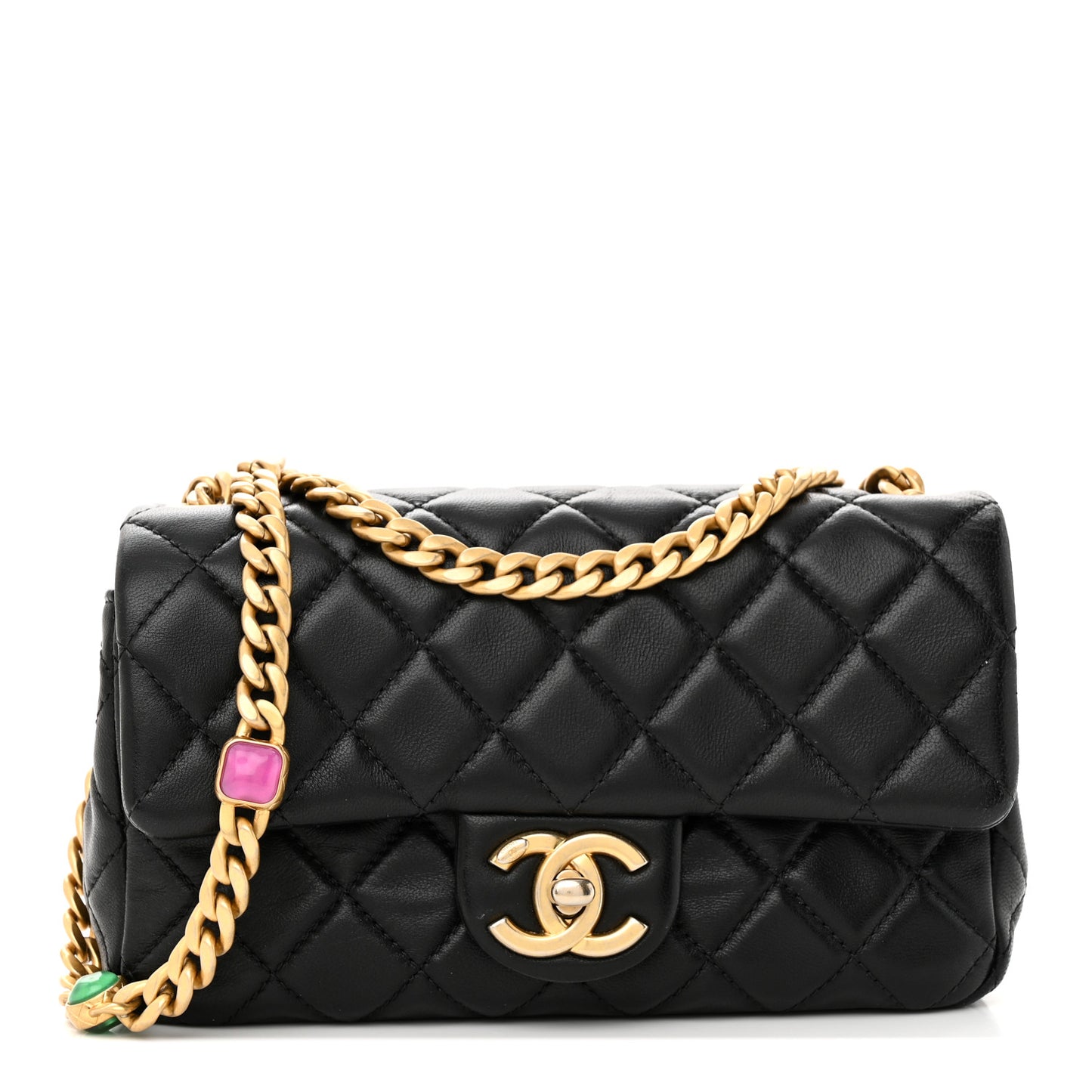 Lambskin Resin Quilted Mini Rectangular Pearl Samba Flap Black