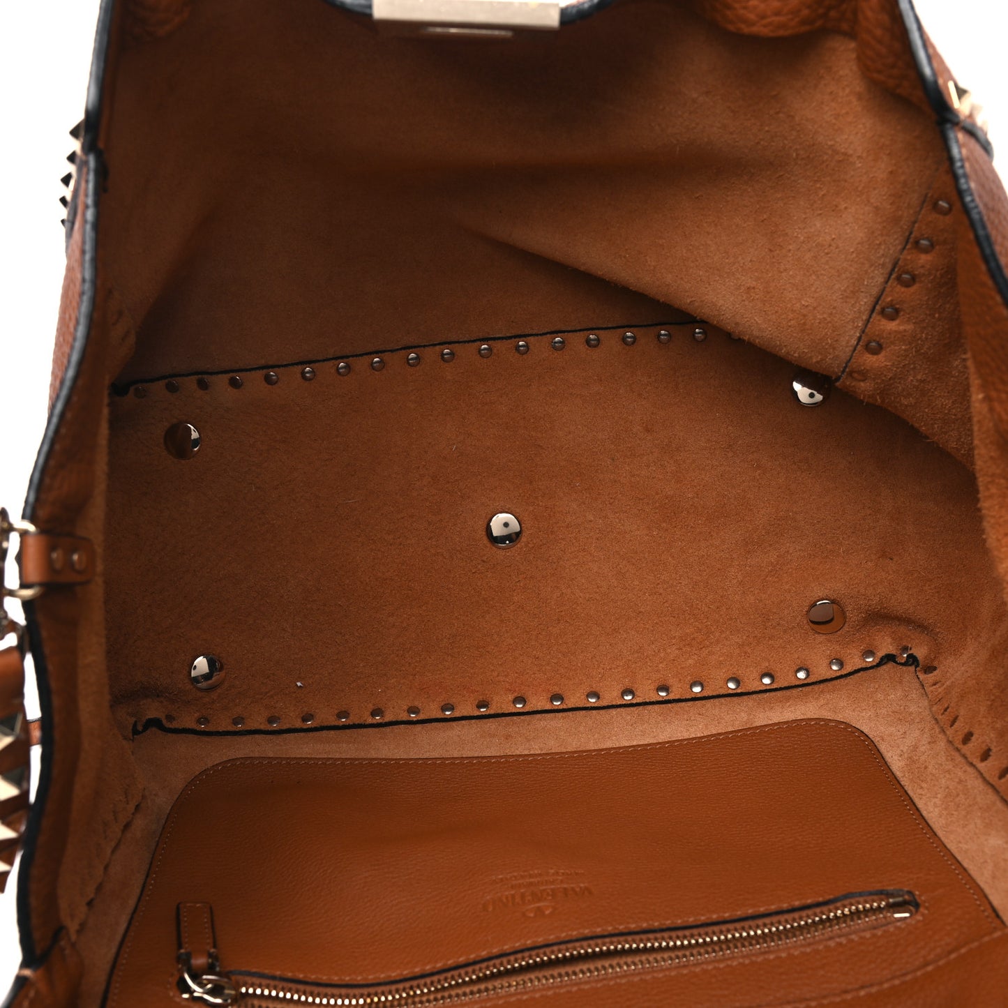 Pebbled Calfskin Medium Rockstud Tote Light Cuir