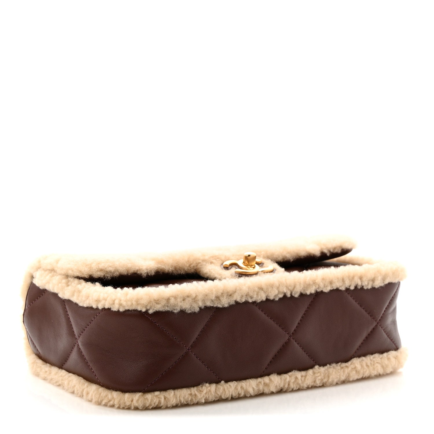 Chanel Shearling Lambskin Quilted Furry Coco Flap Beige Dark Brown