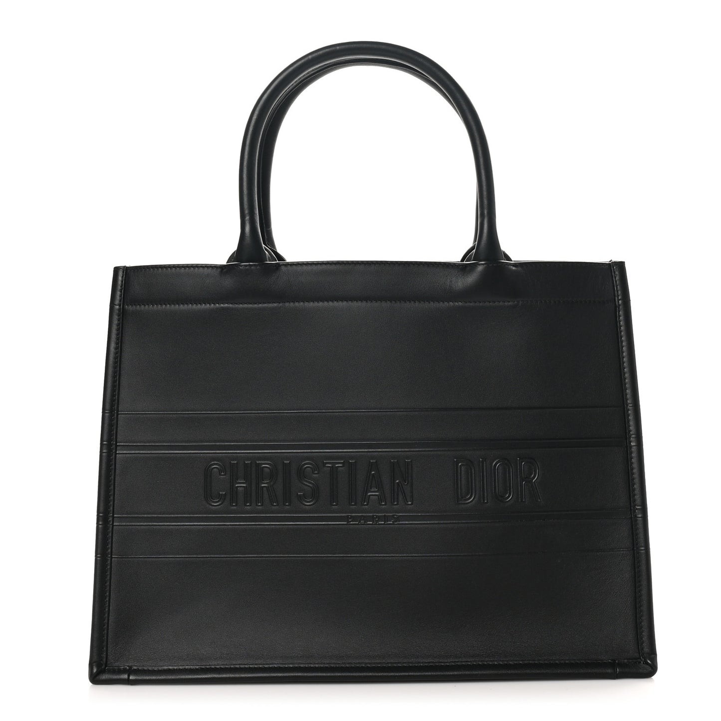Calfskin Embossed Medium Book Tote Black