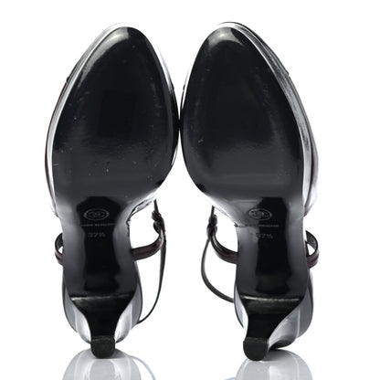 Chanel Patent Cap Toe Slingback Heels 37.5 Burgundy Navy 5 of 8