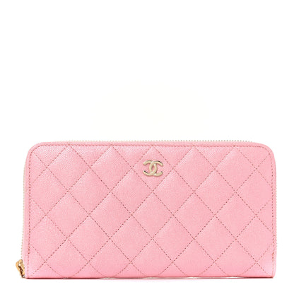Chanel Iridescent Caviar Quilted Large Zip Around Wallet Pink 1 of 11